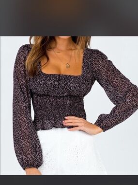 Princess Polly Black Floral Smocked Square Neck Blouse